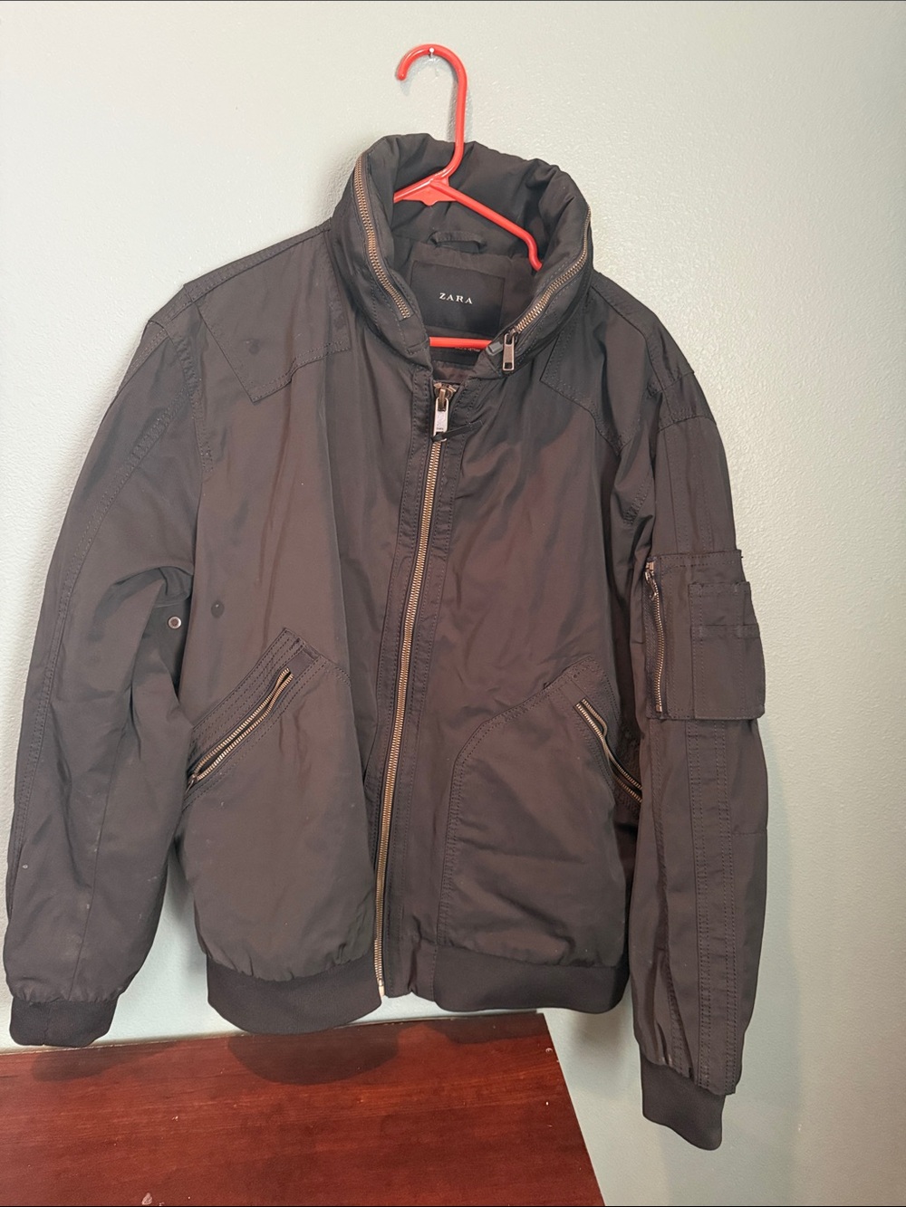 ZARA Black Men's Bomber Jacket with Utility Sleeve Pocket